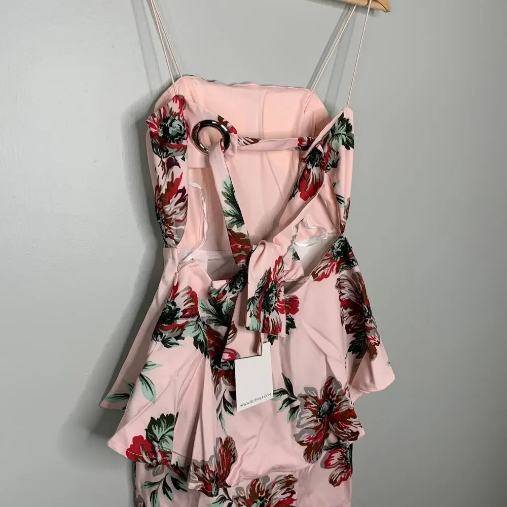 Blithe NWT Pink Floral Mini Dress Open Back - Picture 7 of 8
